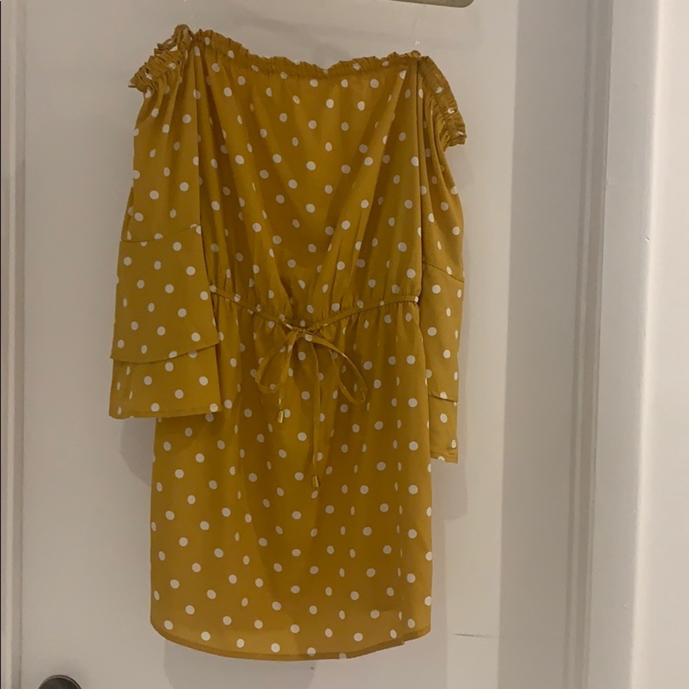 Mustard off the shoulder mini dress